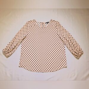 Adrianna Papell Peach Black Polka Dot Stretch Knit Top Blouse 3/4 Balloon Sleeve